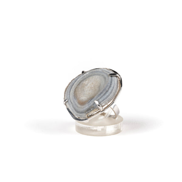 Ring from the collection "Lunar Landscapes " in crystallized chalcedony with rhodium-plated silver setting