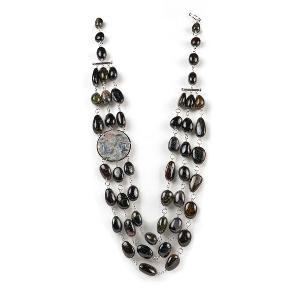 Black Tourmaline necklace with crystallized chalcedony insert