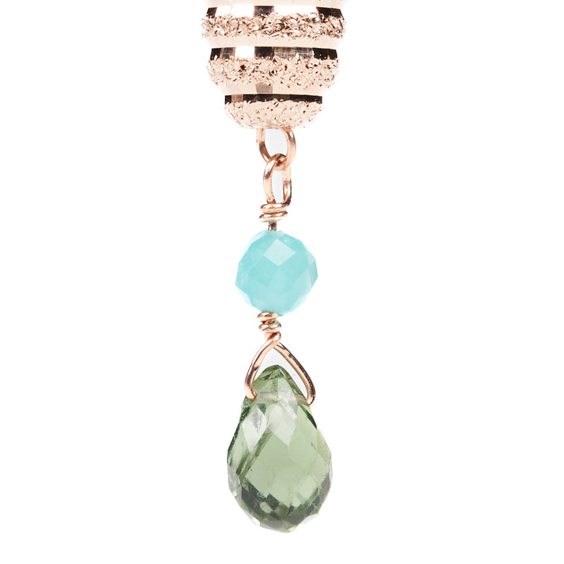 Chromodiopside, green Apatite and faceted Amazonite earrings with rosé silver settings