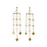 3-strand chandellier earrings in rutilated quartz with gold-plated silver frame