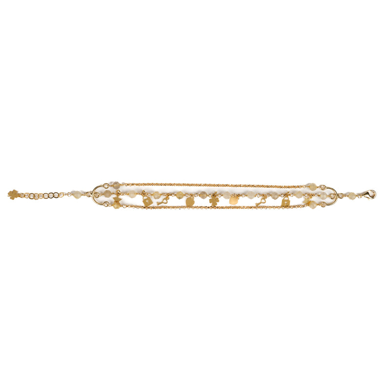 Multi-strand bracelet in rutilated quartz and gold-plated silver