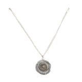 "Lunar Landscapes" collection pendant made of crystallized chalcedony with rhodium-plated silver chain and frame
